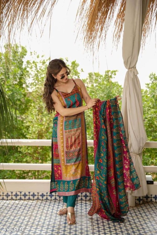 Ambraee V-Neck A-Line Kurta with Trousers & With Dupatta