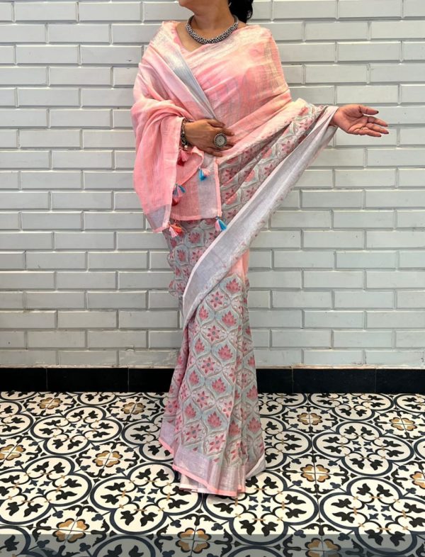 Floral Linen Summer Saree