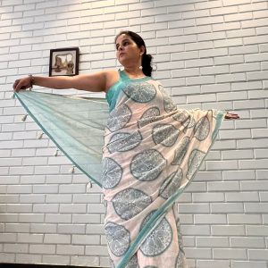 Cloud Blue Floral Print Saree