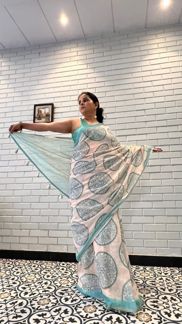 Cloud Blue Floral Print Saree